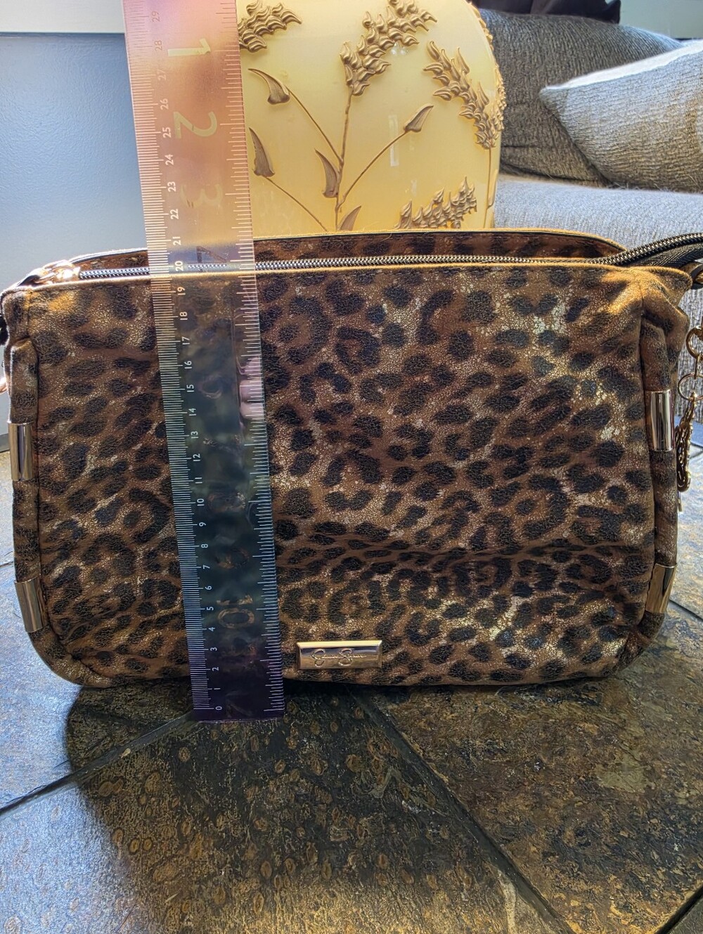 Jessica Simpson Leopard Print Cosmetic Bag in Brown and Black